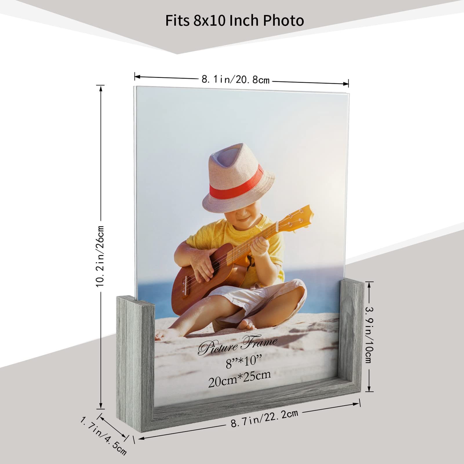 PETAFLOP 8x10 Picture Frame Set of 2, Double Sided Glass Photo Frames 8 by 10, Rustic Wooden Menu Holder Sign Card Stand for Des